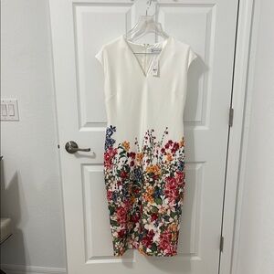 New York & Company Red Sheath Dress V-Neck Cap Sleeve